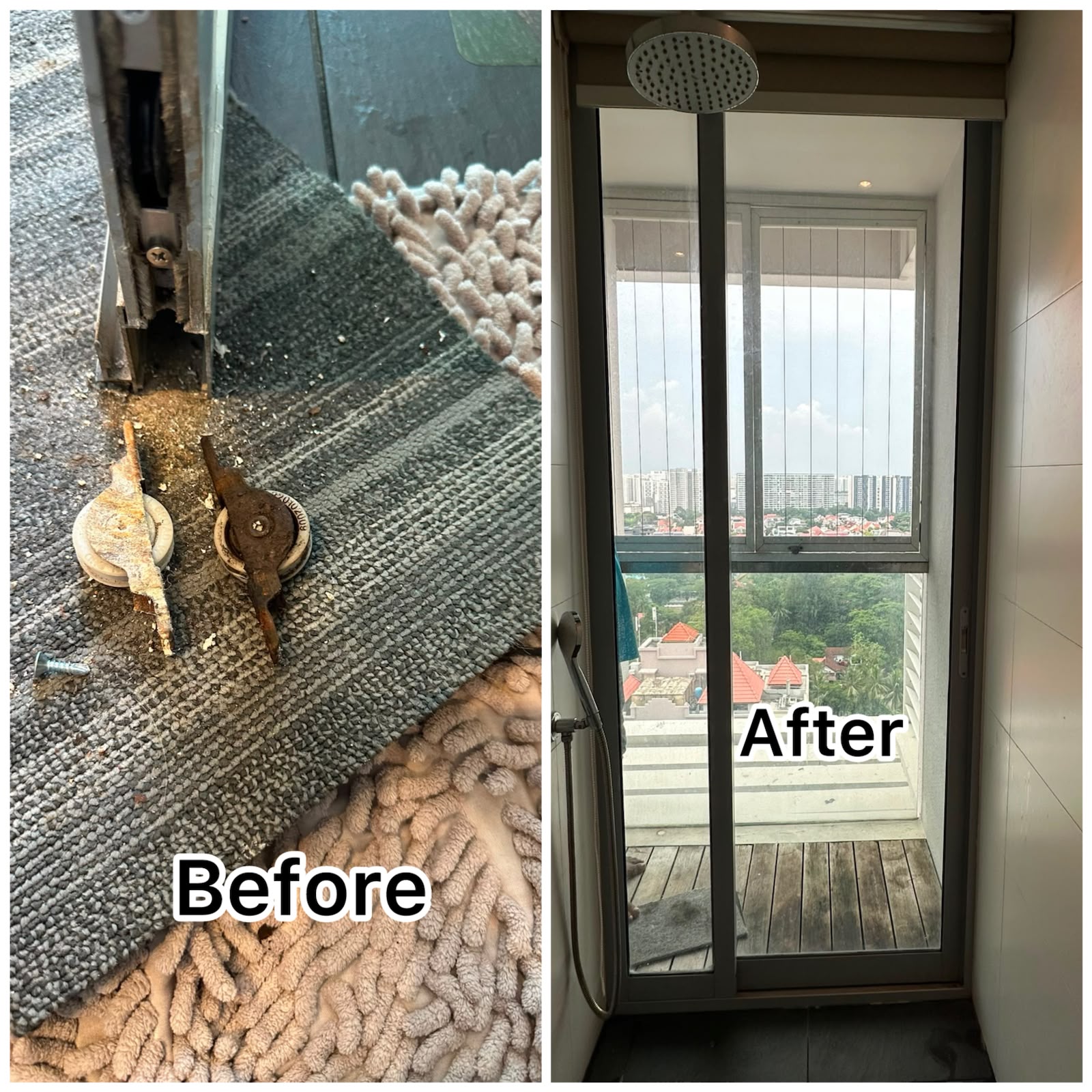 Bathroom Sliding Glass Door Roller Replacement Service in Singapore
